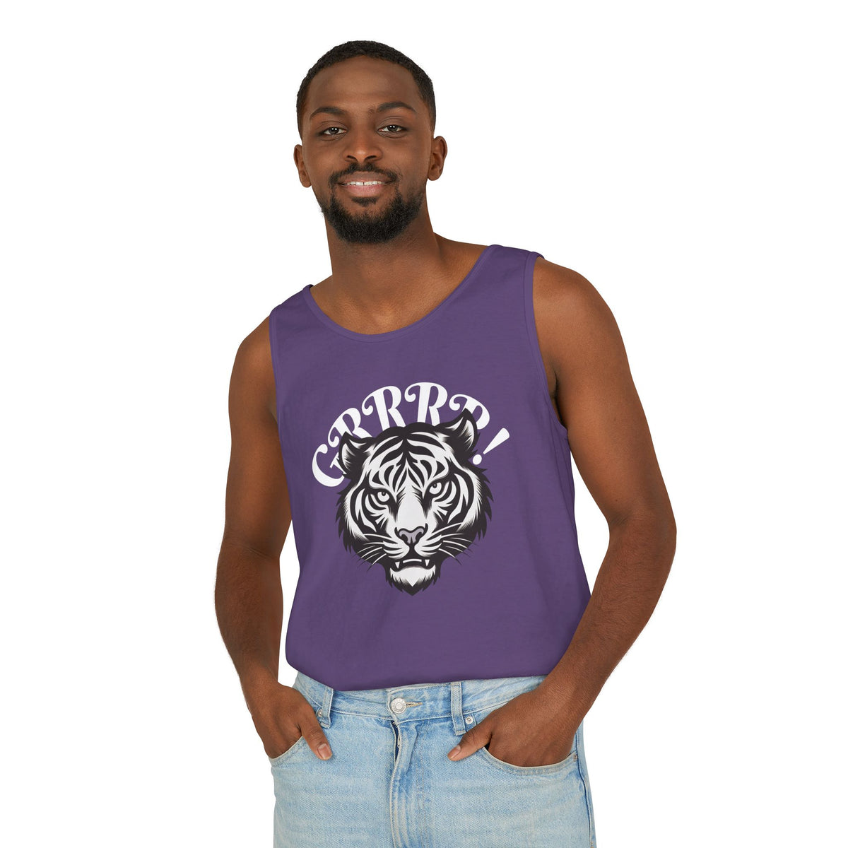 Tiger “GRRRR!” Graphic Tank Top , Fierce Animal Print Casual Tee
