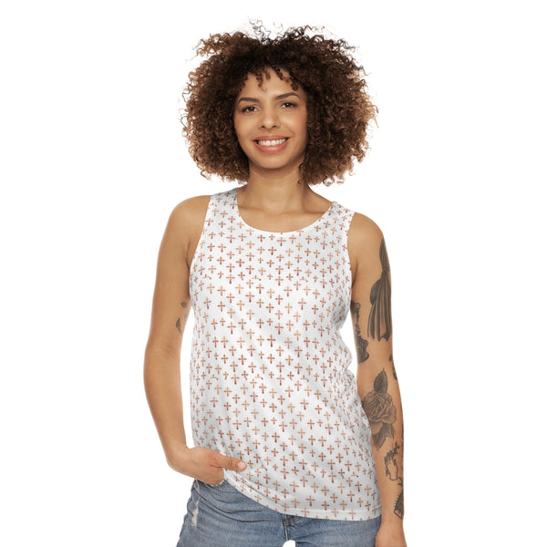 Rose Gold Cross Pattern Tank Top — Christian Faith All-Over Print