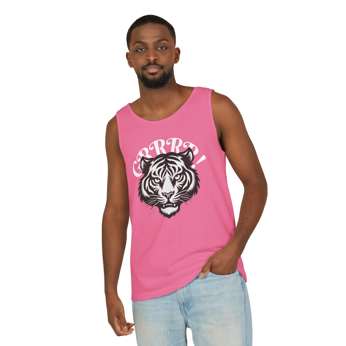 Tiger “GRRRR!” Graphic Tank Top , Fierce Animal Print Casual Tee