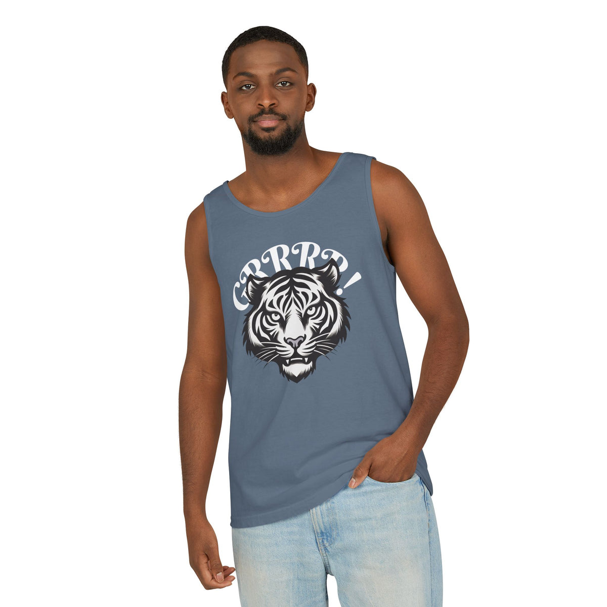 Tiger “GRRRR!” Graphic Tank Top , Fierce Animal Print Casual Tee