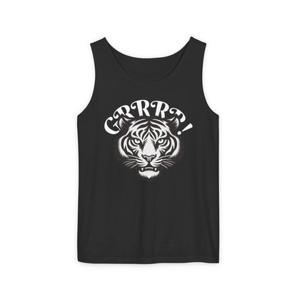 Tiger “GRRRR!” Graphic Tank Top , Fierce Animal Print Casual Tee
