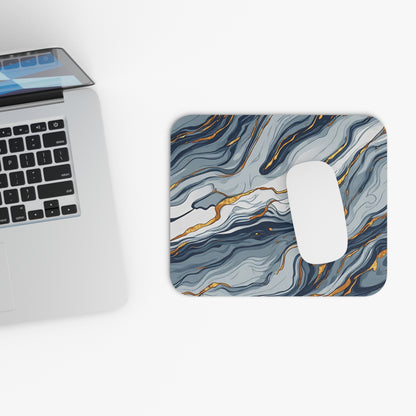 Marble Wave Rectangle Mouse Pad — Blue & Gold Abstract Desk Mat