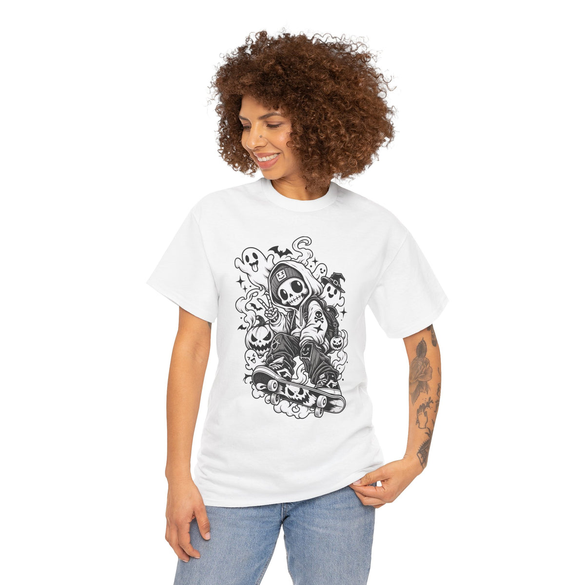 Skater Grim Reaper Tee – Skateboard Skeleton Halloween T‑Shirt