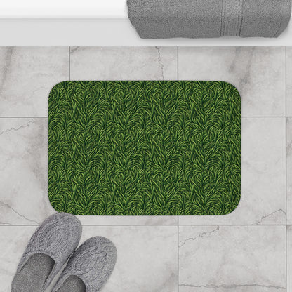 Green Grass Pattern Bath Mat - Botanical Non-Slip Bathroom Rug
