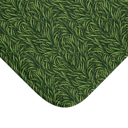 Green Grass Pattern Bath Mat - Botanical Non-Slip Bathroom Rug
