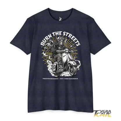 Burn the Streets Scooter Rider T-Shirt, Skull Vespa Vintage Moto Tee - CVC Midnight Navy / XS - T-Shirt